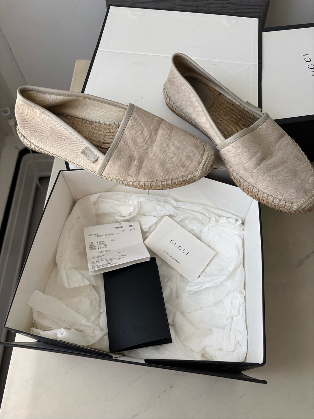 Gucci Beige Canvas Espadrille Slip-Ons